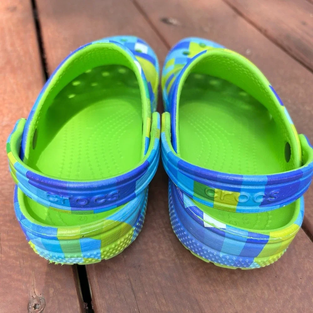 Crocs Kids 13 Green And Blue Checkered Pattern